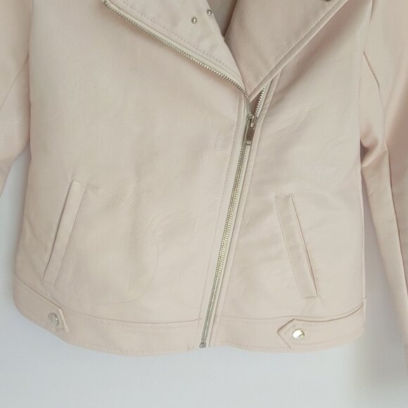 Coffe Shop Kid's Light Pink Faux Leather Silver Stud Moto Biker Jacket - XL Kids - Picture 15 of 15